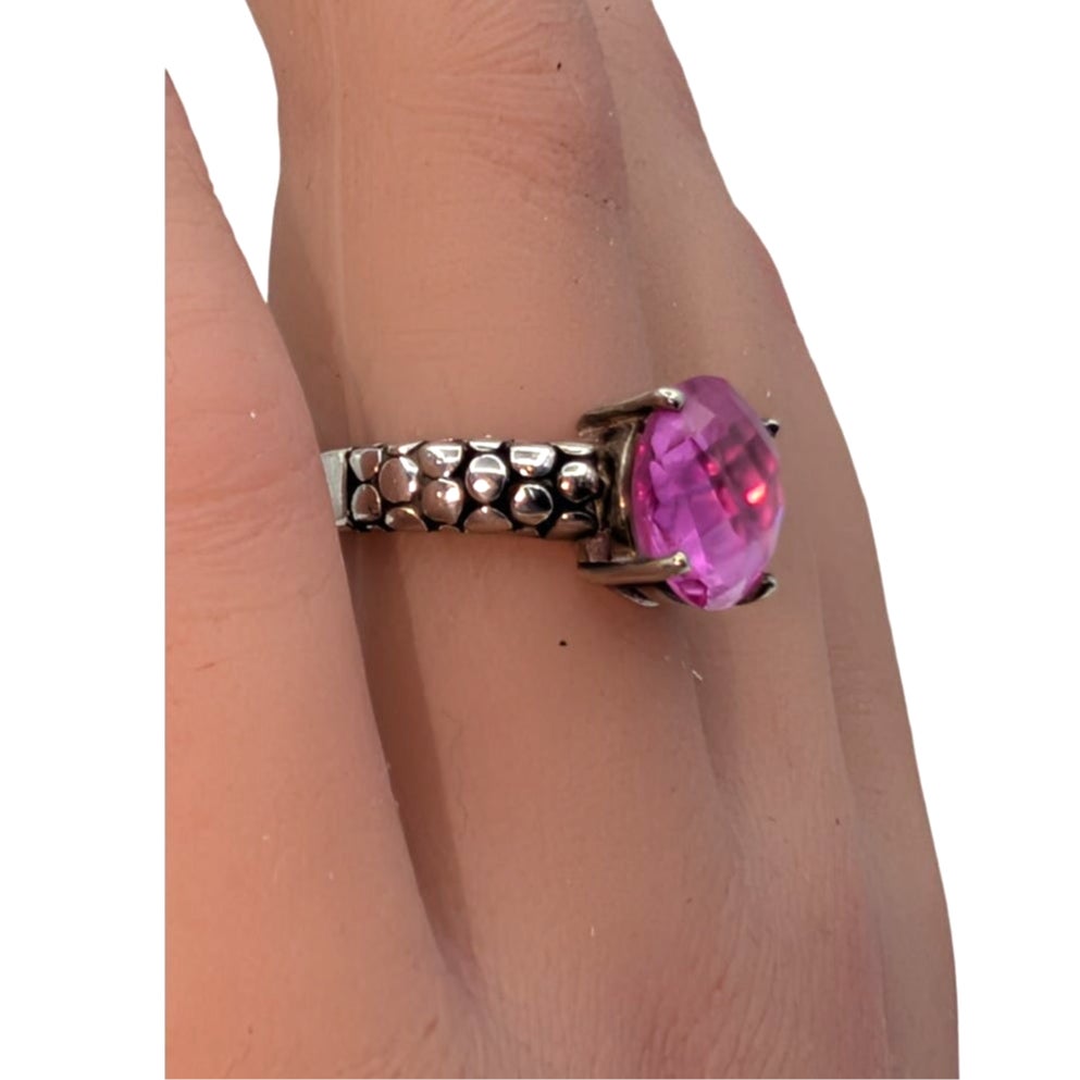 Michael Dawkins 925 Sterling Rose Cut Checkerboard Round Pink Sapphire Ring Sz 6