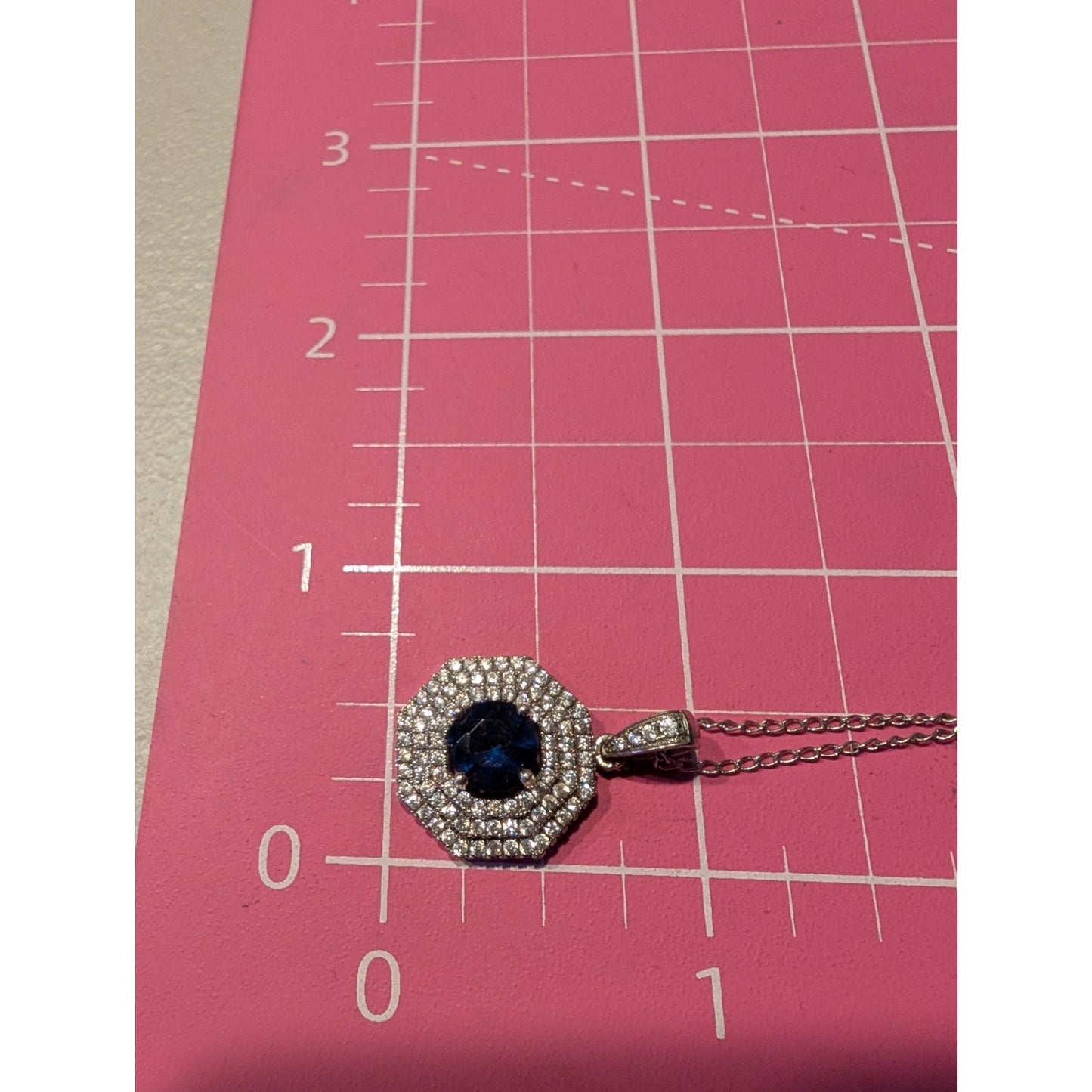 925 Sterling Silver Sapphire & Clear CZ Pendant 16.75" Necklace
