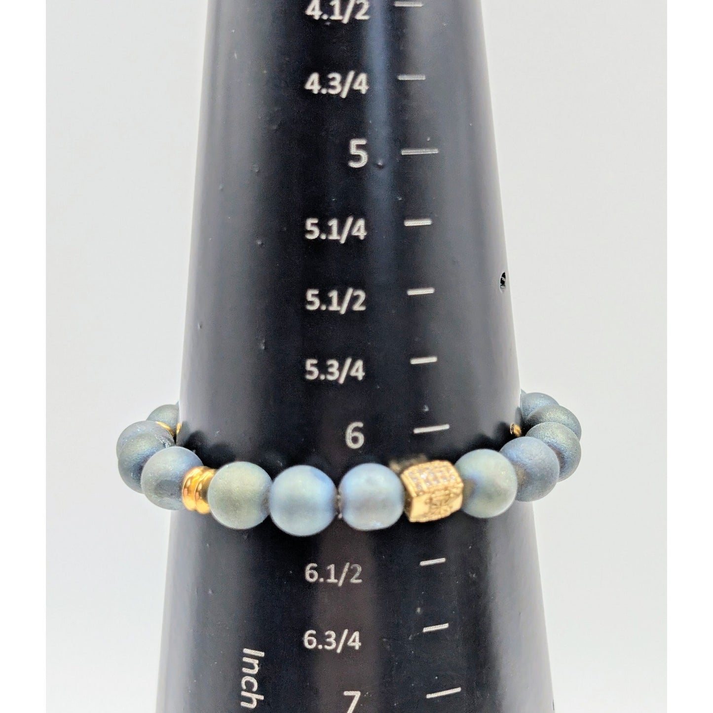 Gray Stone Gold Tone Pave Ball Stretch Bead Bracelet