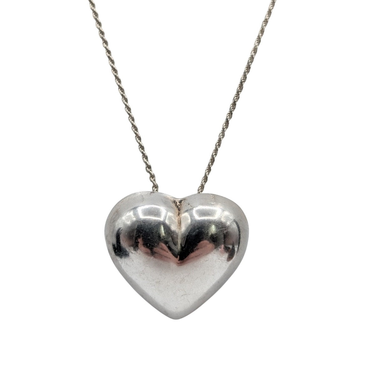 Vintage 925 Italy Sterling Silver Puff Heart Pendant Chain 20" Necklace