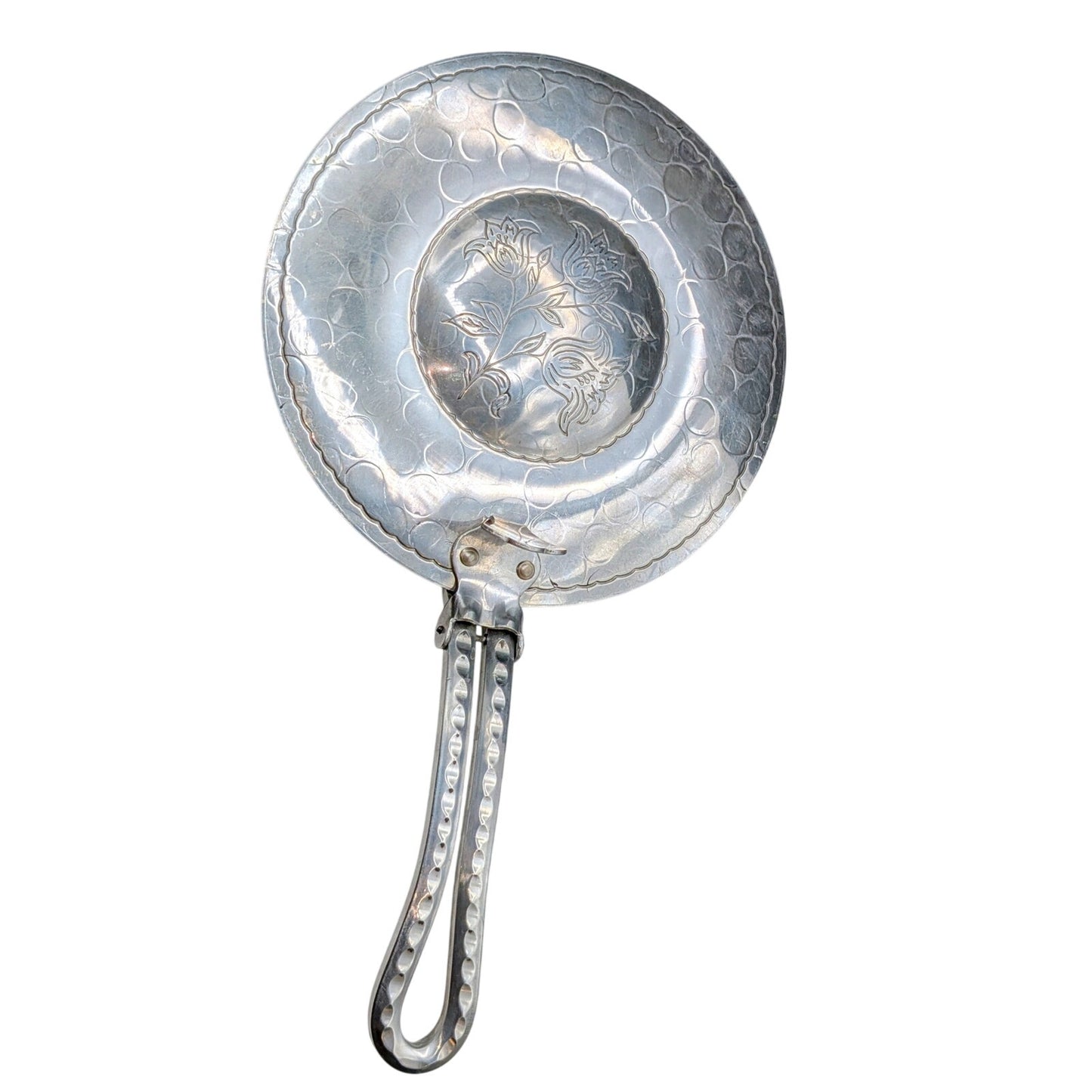 Vintage Hammered Aluminum Hand Forged Silent Butler Crumb Catcher Floral