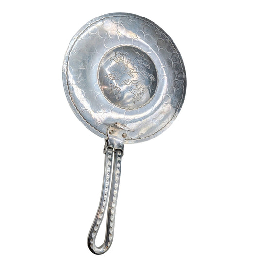 Vintage Hammered Aluminum Hand Forged Silent Butler Crumb Catcher Floral