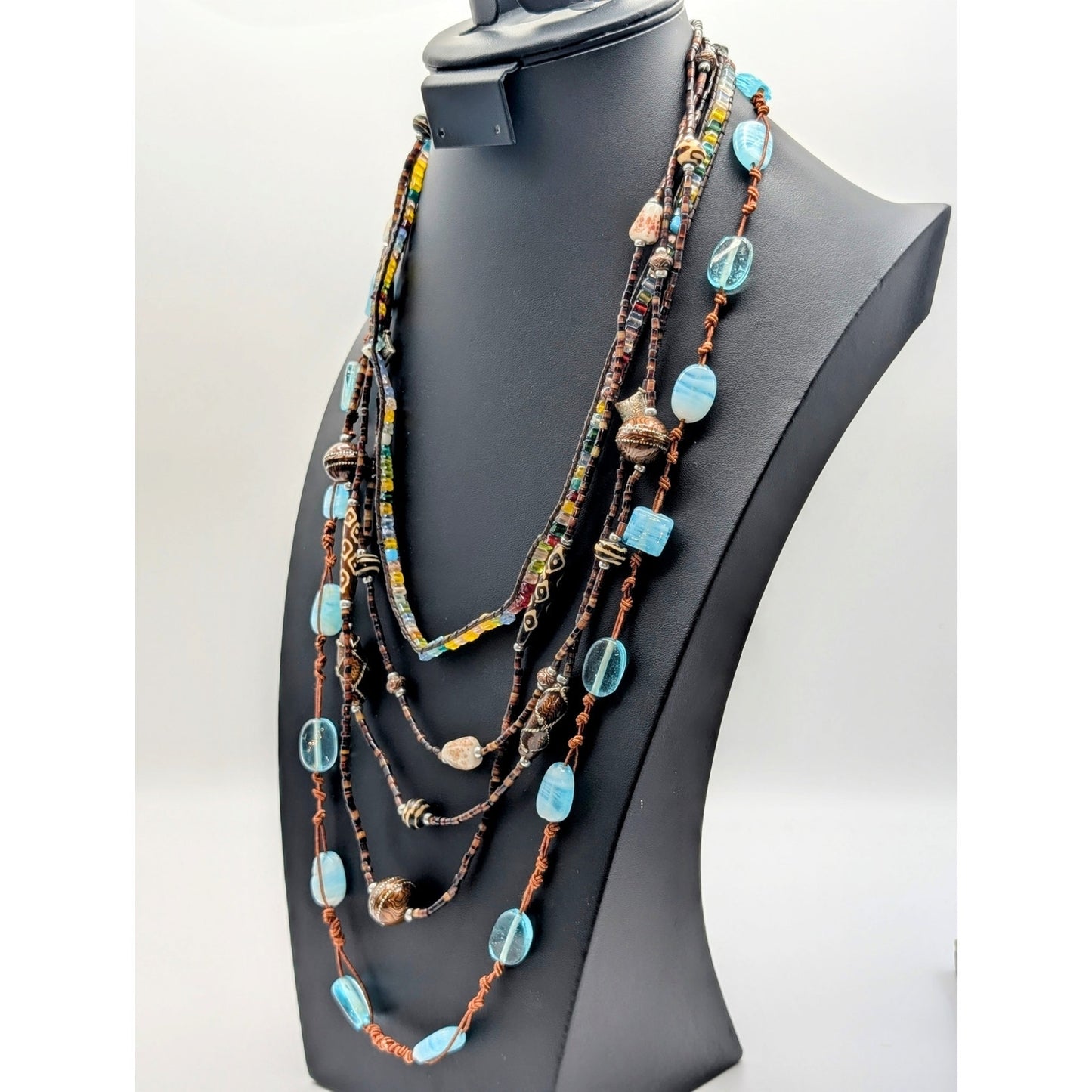 Beachy Boho Blue Brown Stone Glass Beaded 10 Pc Mixed Jewelry Lot