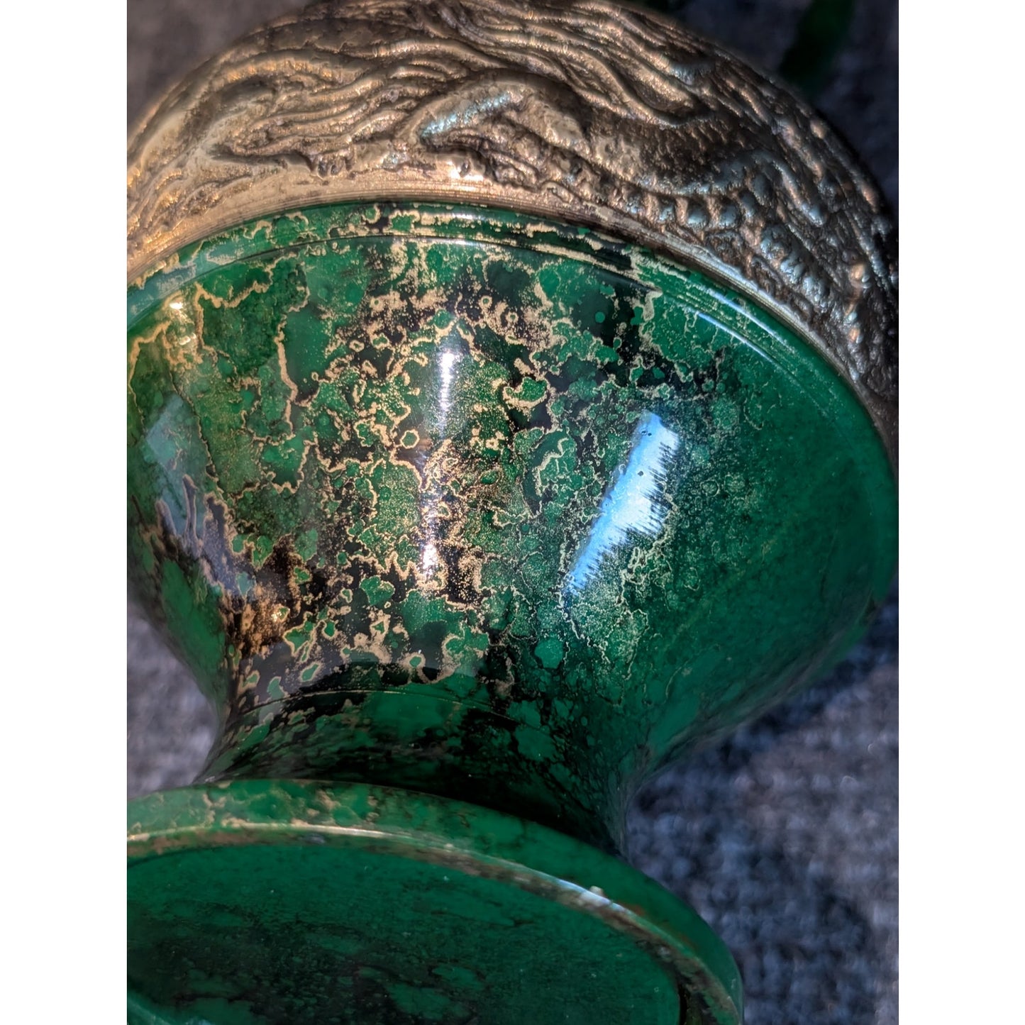 Vtg Japanese Embossed Shishi Brass Green Cast Metal Flower Vase