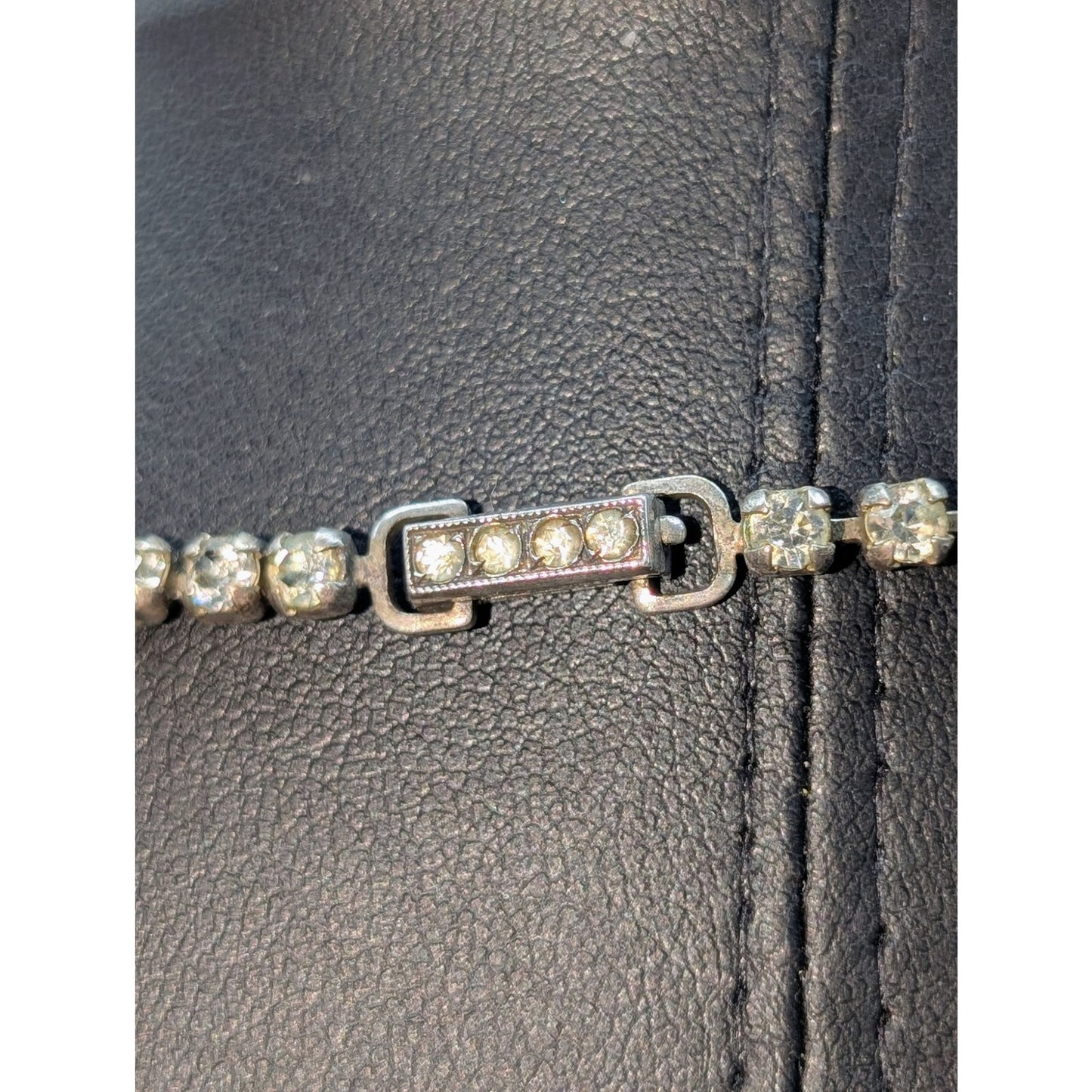 Vintage Marked WH Sterling Silver Crystal Fold Over Clasp 17.5" Necklace