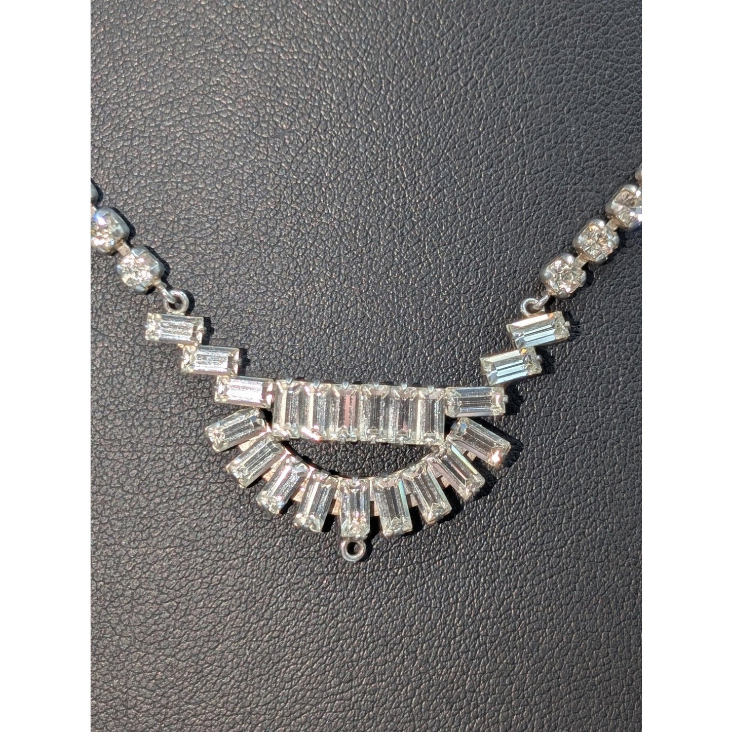 Vintage Marked WH Sterling Silver Crystal Fold Over Clasp 17.5" Necklace