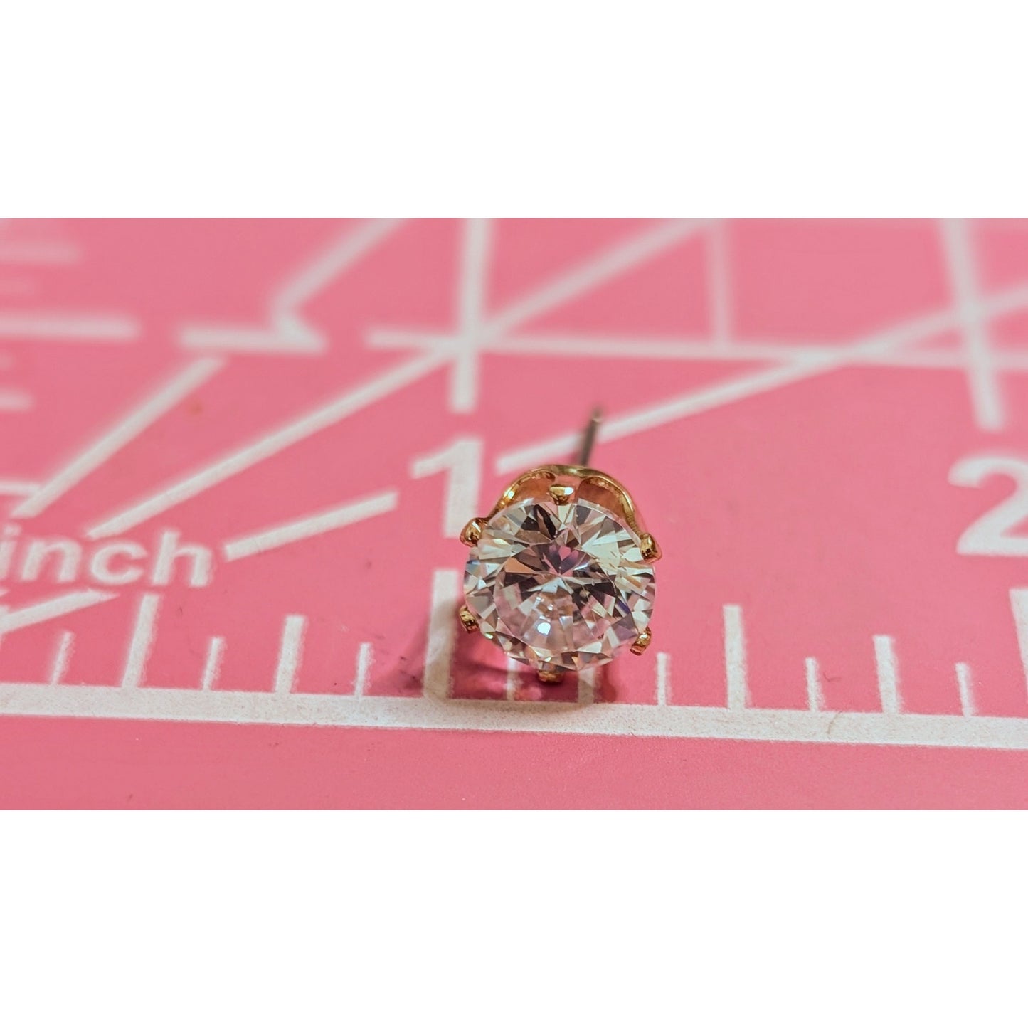Gold Tone Six Prong Large CZ Post Stud Earrings