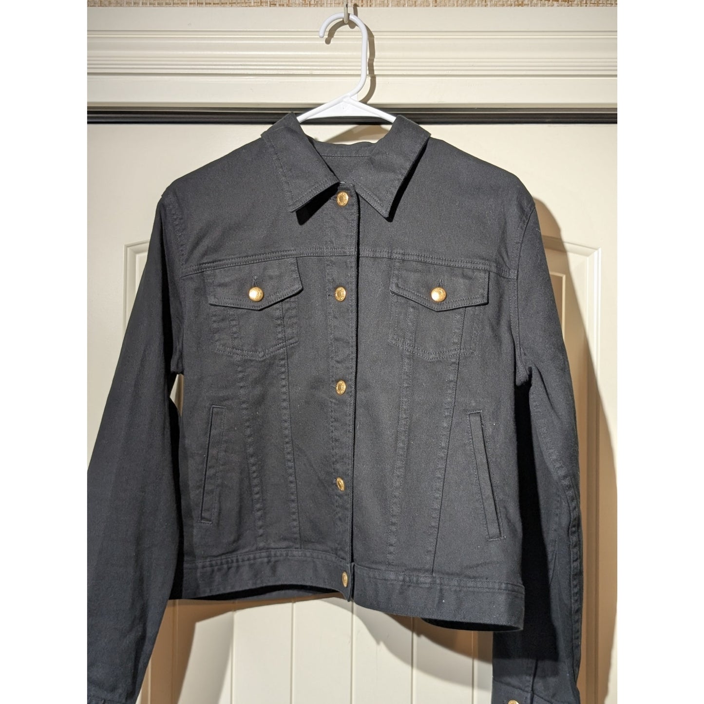 Vtg Lauren Jeans Co Ralph Lauren Black Denim Jean Jacket W/ Gold Buttons Sz L