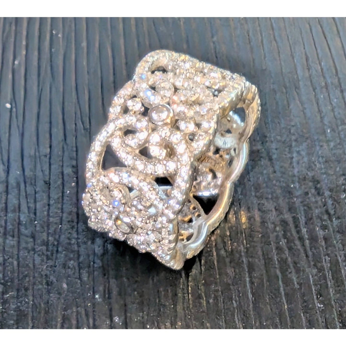 Marked 925 Sterling Silver CZ Encrusted Eternity Band Ring Size 5.25