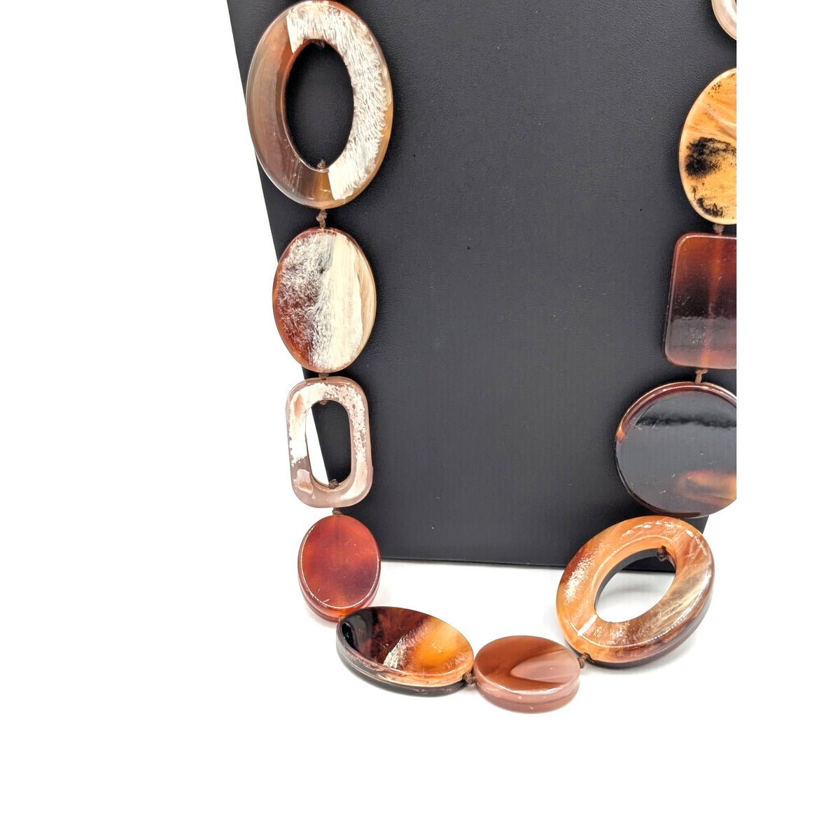 Vintage Chunky Layered Lucite Multi Geometric Hand Knotted Bead  Long Necklace