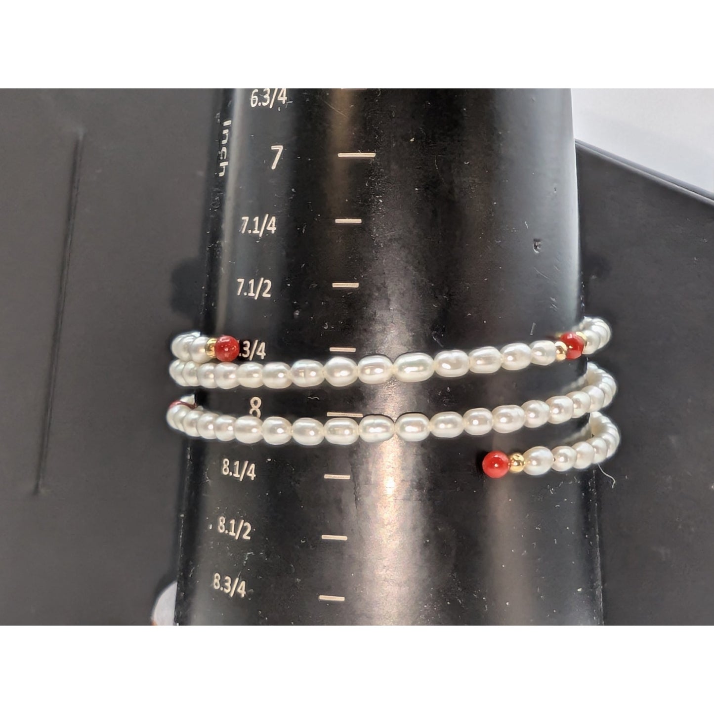 14K Gold Accent Carnelian Bead Cultured Freshwater Pearl Coiled Wire Bracelet