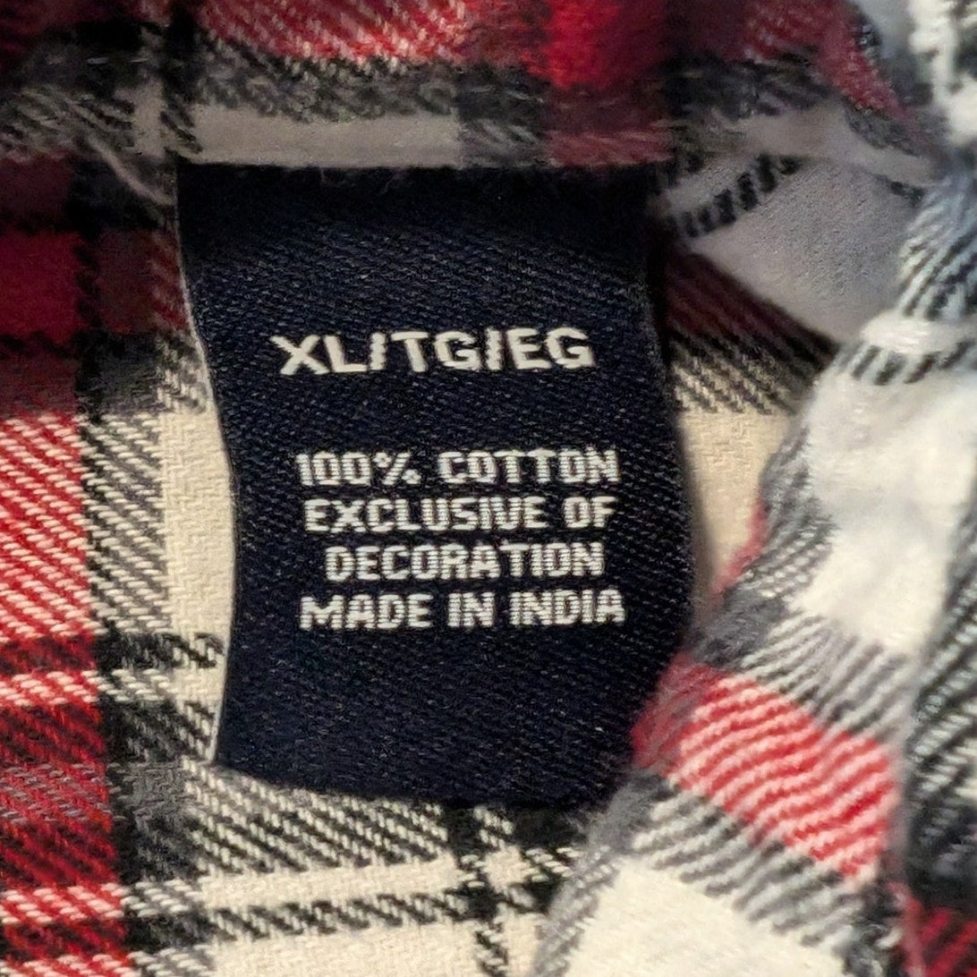 Chaps Brushed Flannel Cotton White Navy Red Plaid Button Up Shirt Mens Sz XL