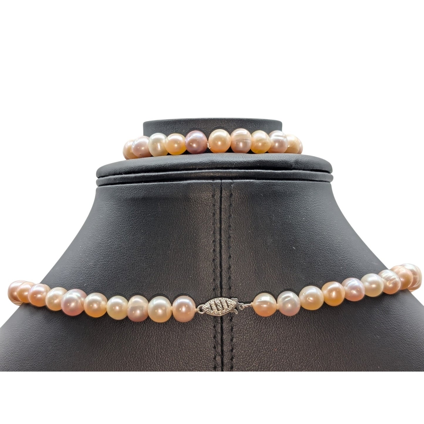 925 Sterling Silver Clasp 12mm Natural Freshwater Pearl 18" Necklace & Bracelet