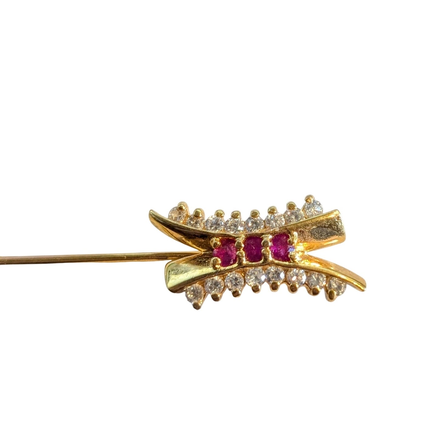 Gorgeous Red & Clear CZ Gold Tone Stick Pin