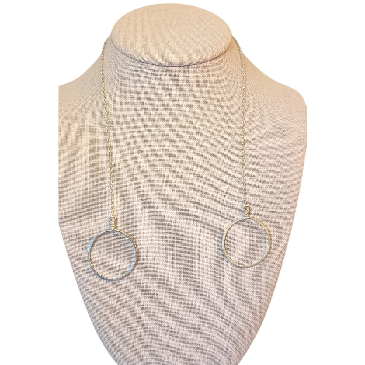 1.25" Medium Silver Forged Double Circle 18" Lariat Necklace
