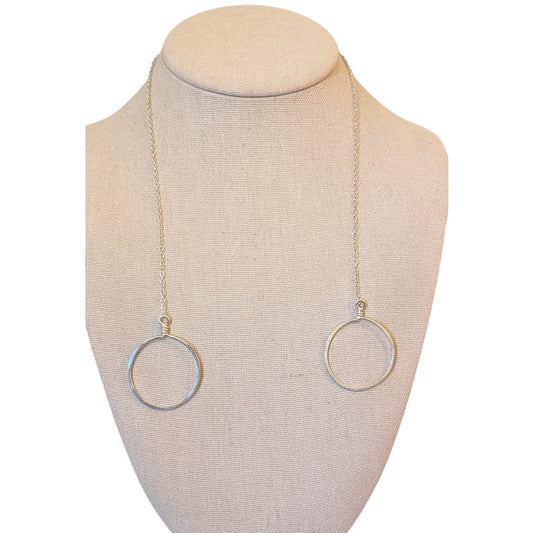 1.25" Medium Silver Forged Double Circle 18" Lariat Necklace