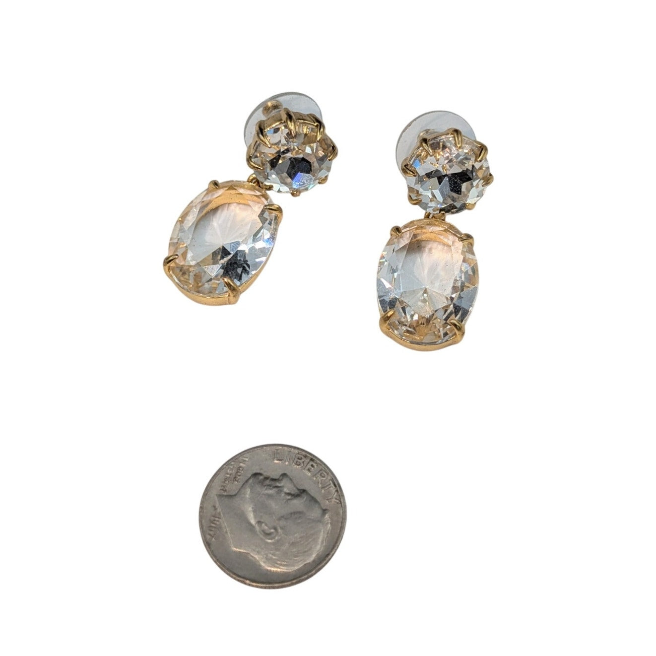J.Crew Oval Shaped Faceted Cubic Zirconia Stone Gold Tone Drop Earrings