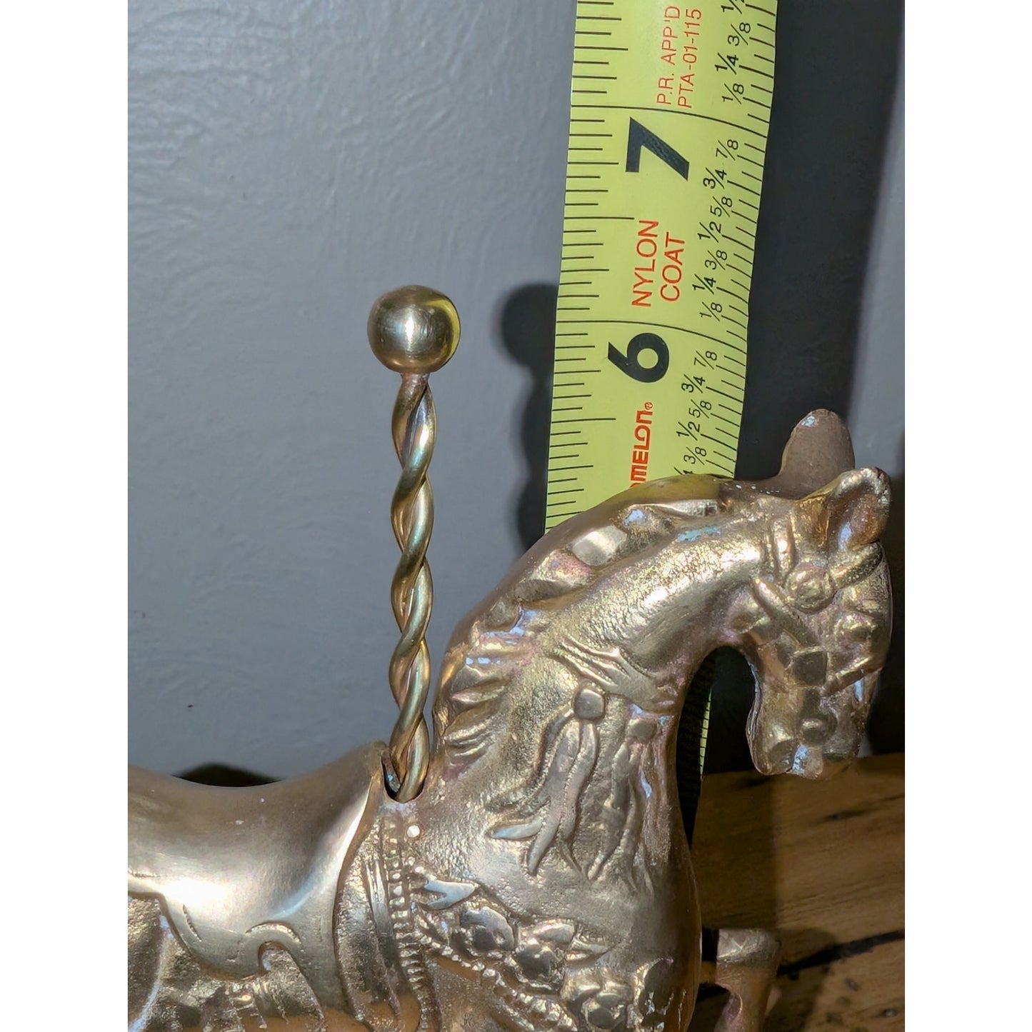 Vintage Solid Brass Carousel Merry-Go-Round Horse & Pole on Platform