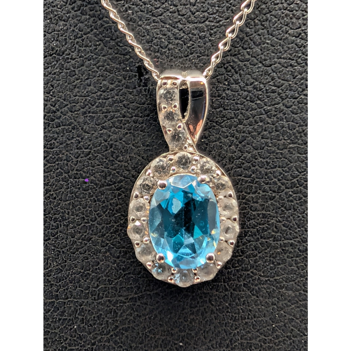 Vtg 925 Sterling Silver Blue & White Topaz Gemstone Pendant 16" Chain Necklace