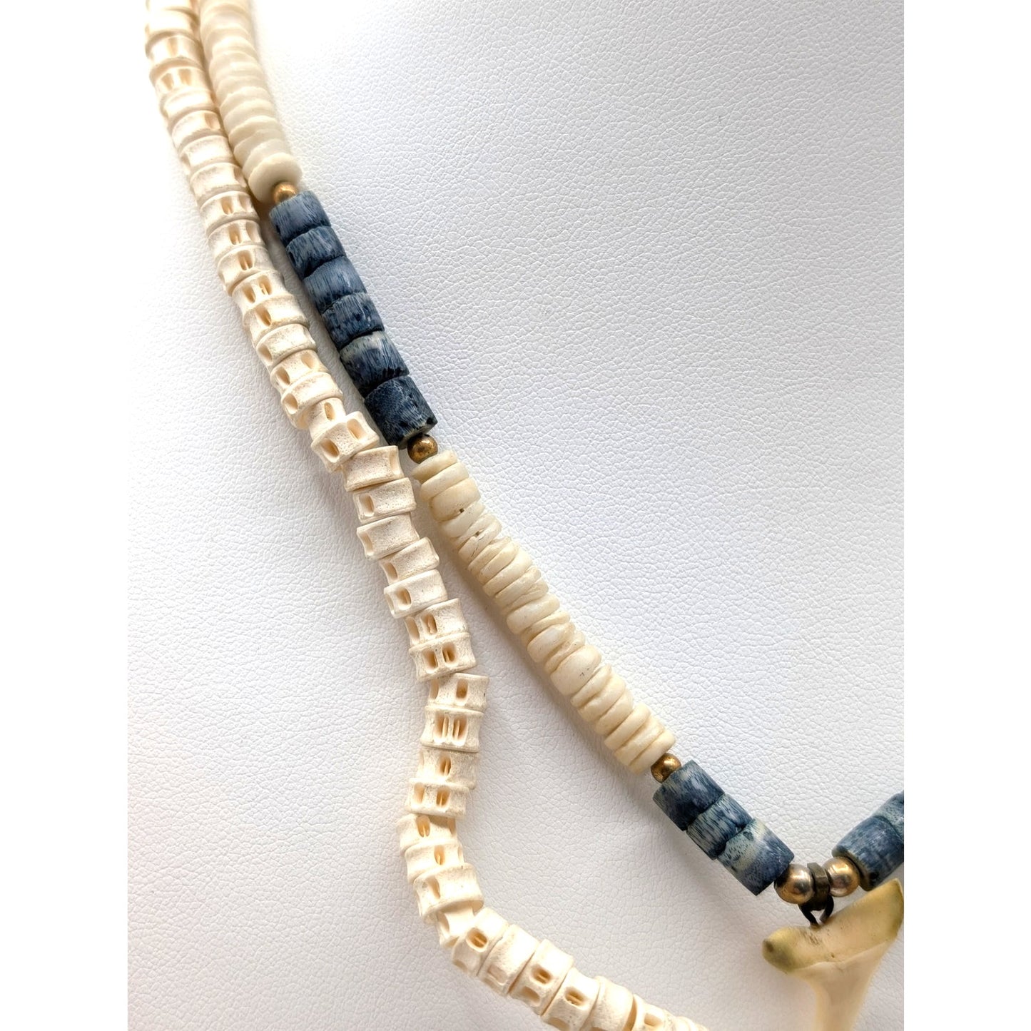 Lot of 2 Vtg Beachy Fish Vertebrae & Heishi Bead Tooth Barrel Clasp Necklaces