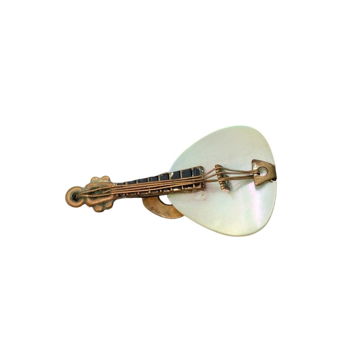 Vtg Single Mother of Pearl Gold Plated Mandolin Germany Made Clip On Earring