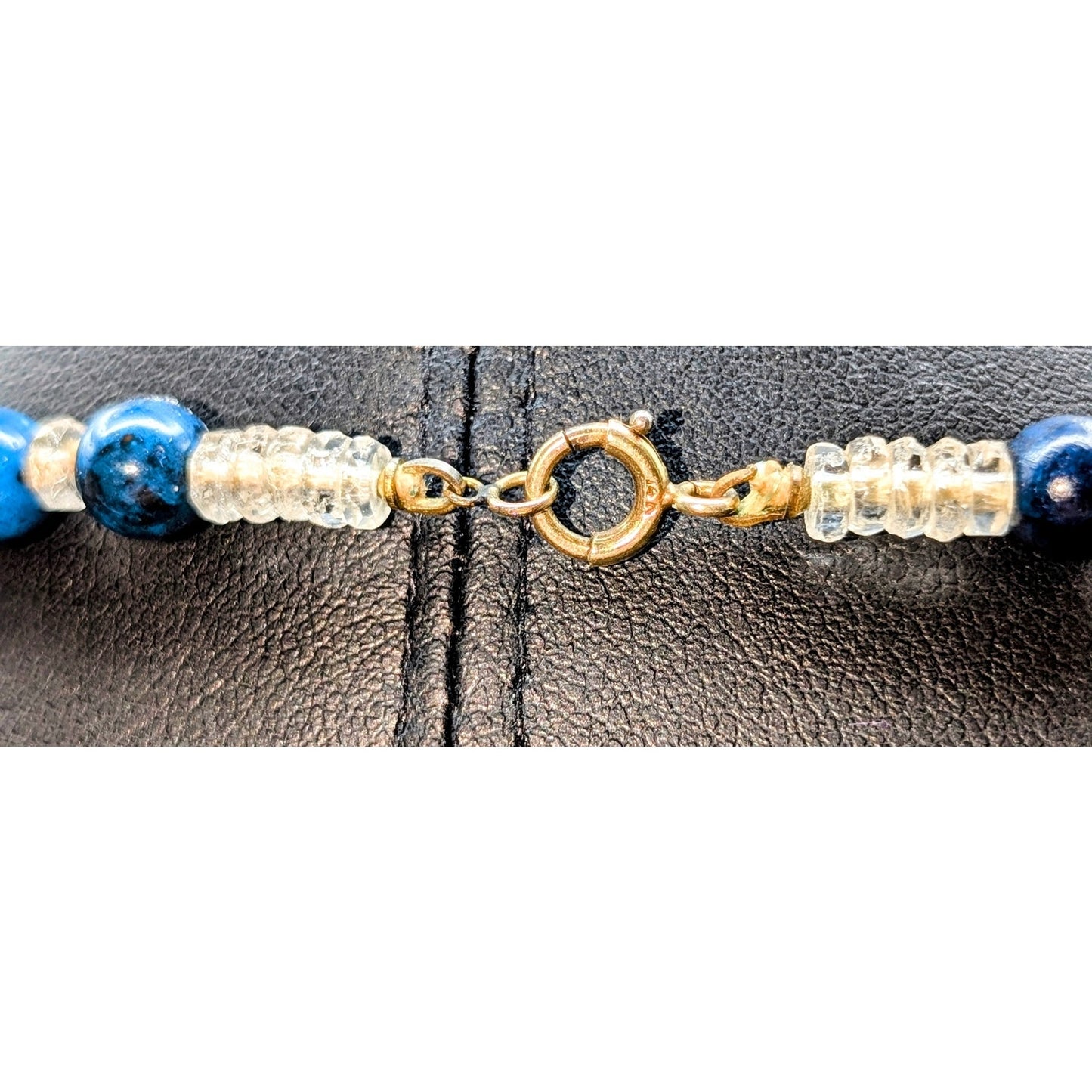 VTG 14K Gold Clasp Navy Blue Black Vein Graduated Beads & Crystal 21" Necklace