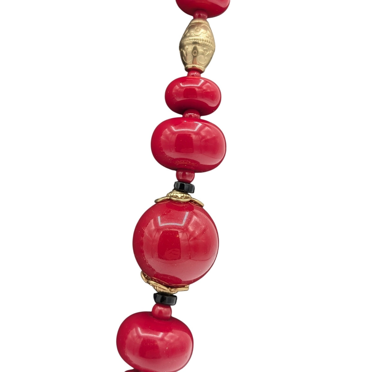 Chico's Chunky Heavy Red, Gold & Black Beaded 34"-40" Statement Necklace