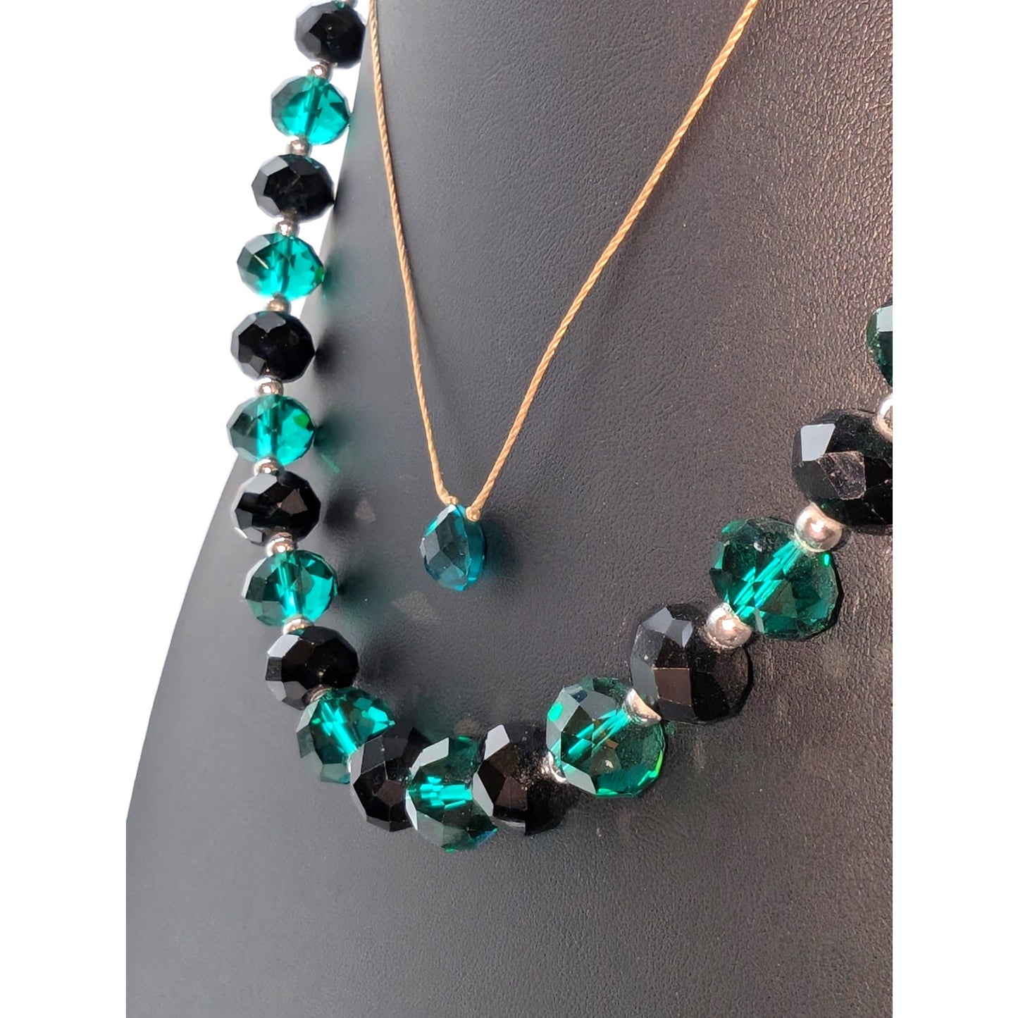 Lot of Two Glass Crystal Necklaces -- Black & Green Glass Crystal