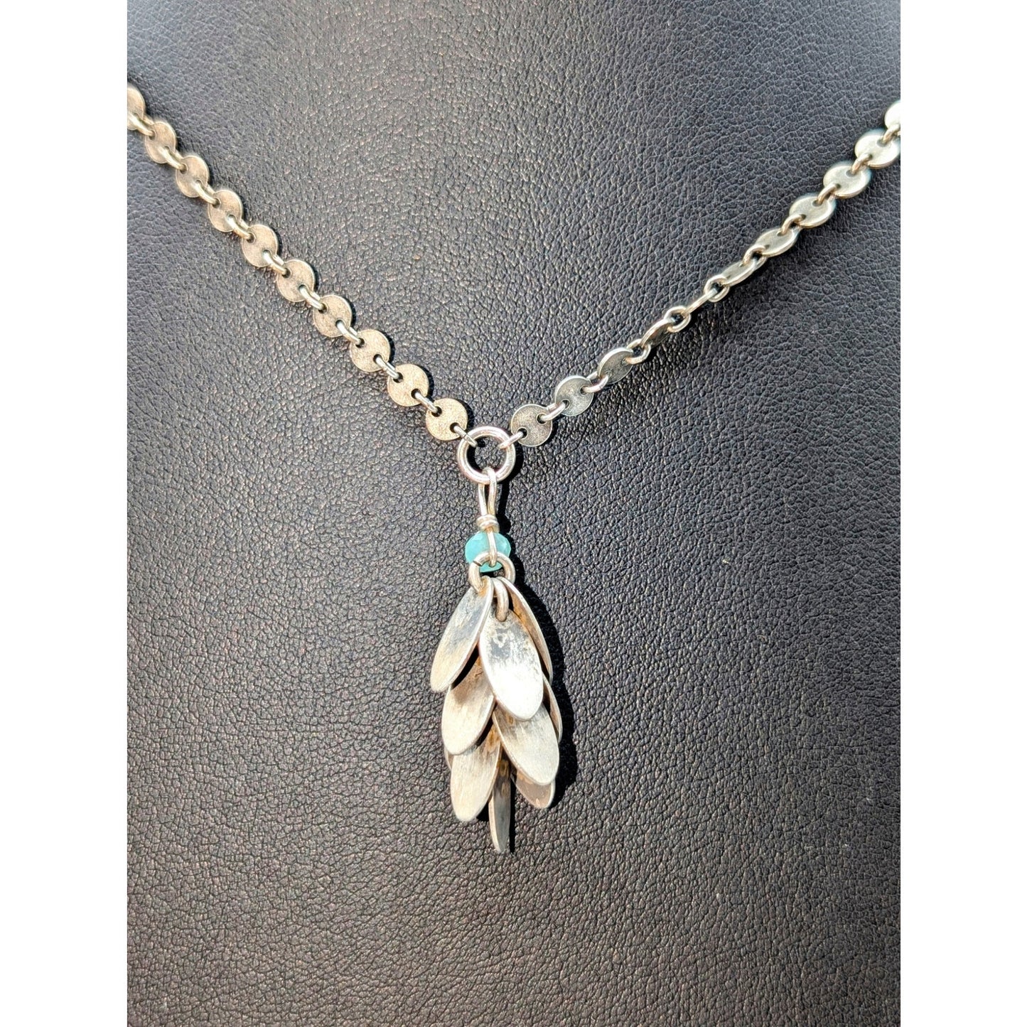 VTG Artisan 925 Sterling Silver Circle Link Petal Tassel Toggle 17" Necklace