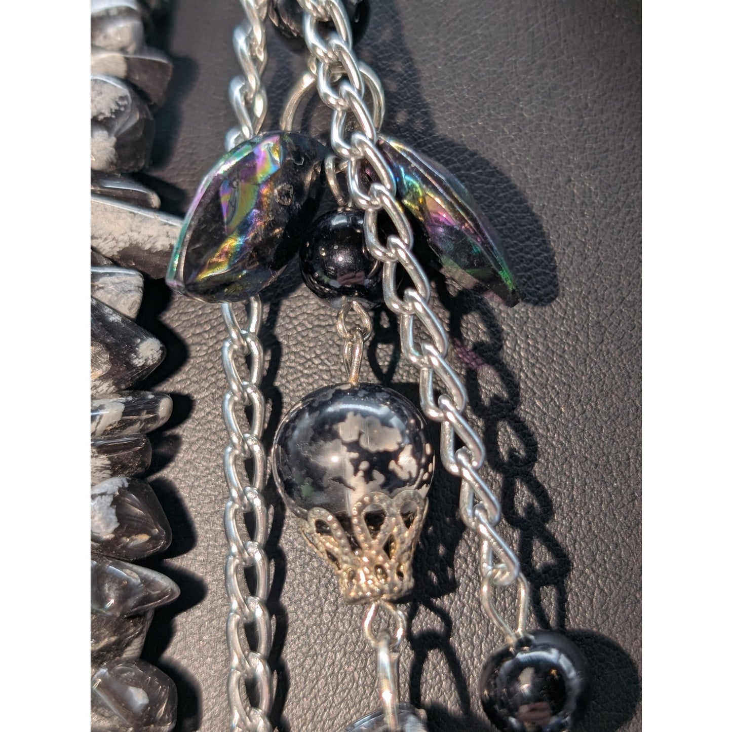 Lot of 4 Black Gray Silver Tone Stone Glass Crystal & Acrylic Beaded Necklaces