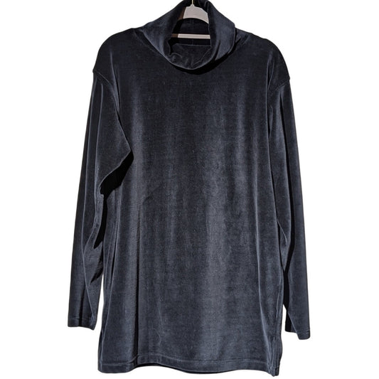 Vtg LizSport Black Velvet/Velour Turtle Neck Long Sleeve Oversize Tunic Sz S