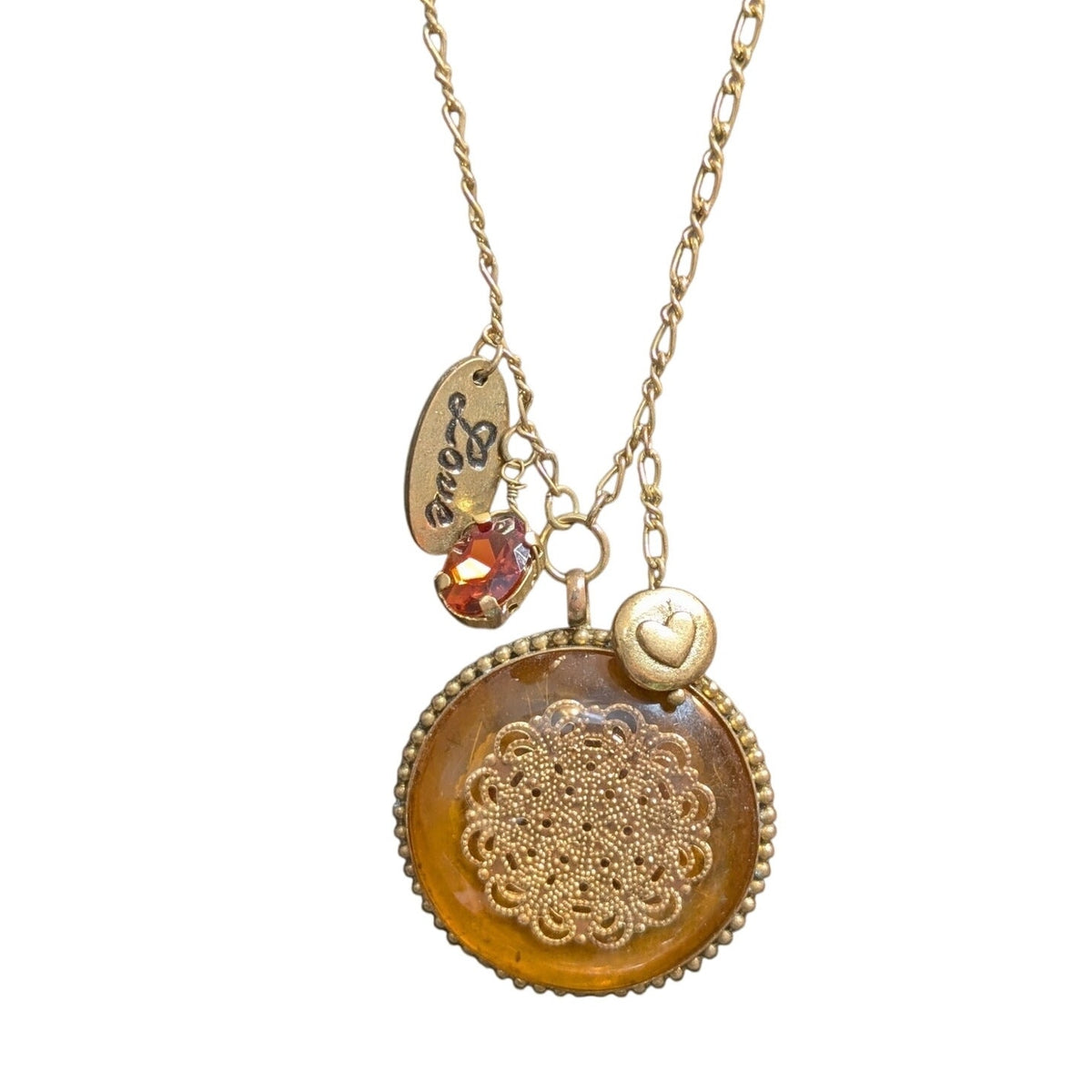 Antiqued Gold Tone Pendant Multi-Charm Long Chain 29.5"-31.5" Necklace