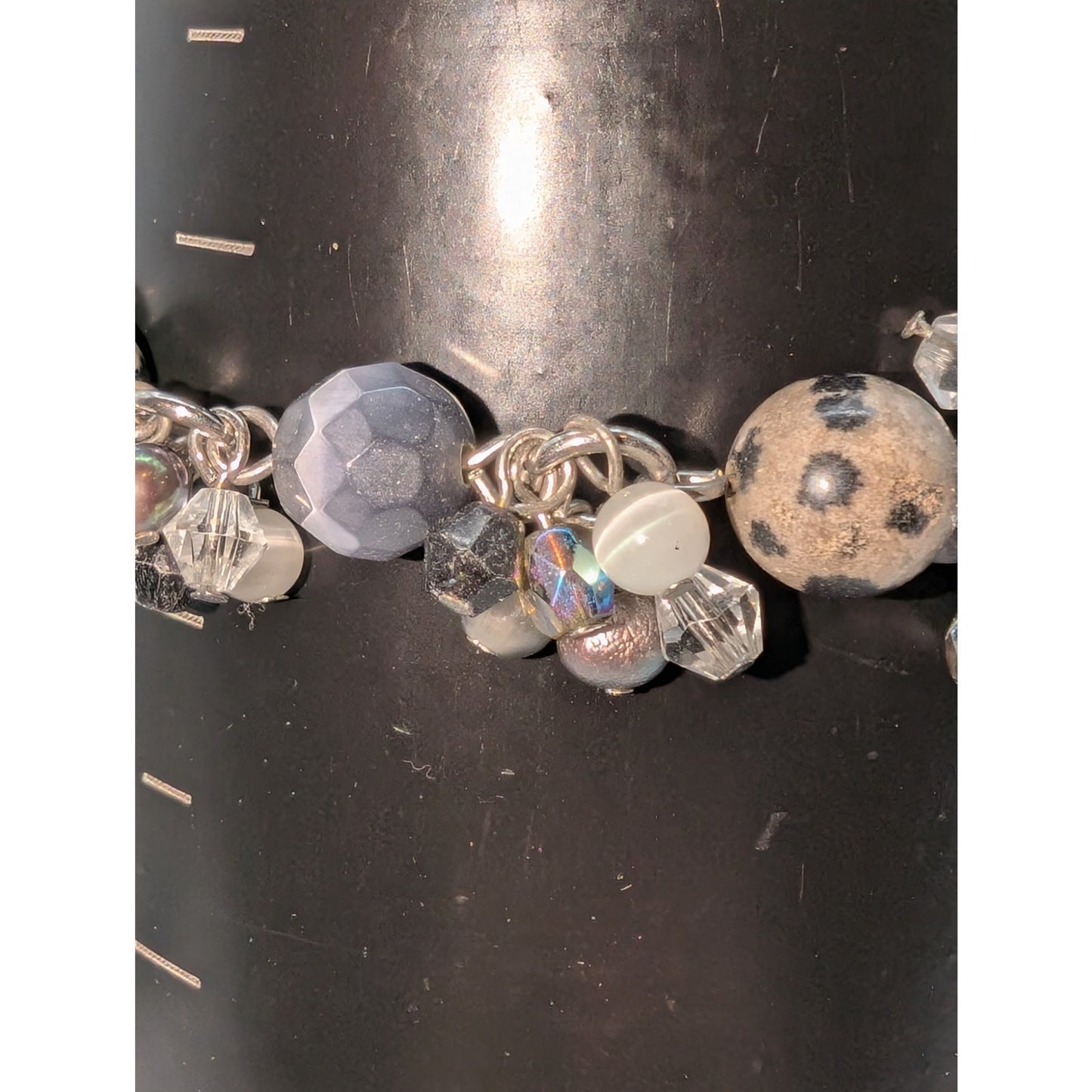 Little Bit of Everything Stone Crystal Pearl Bead Dangle Silver Tone Bracelet