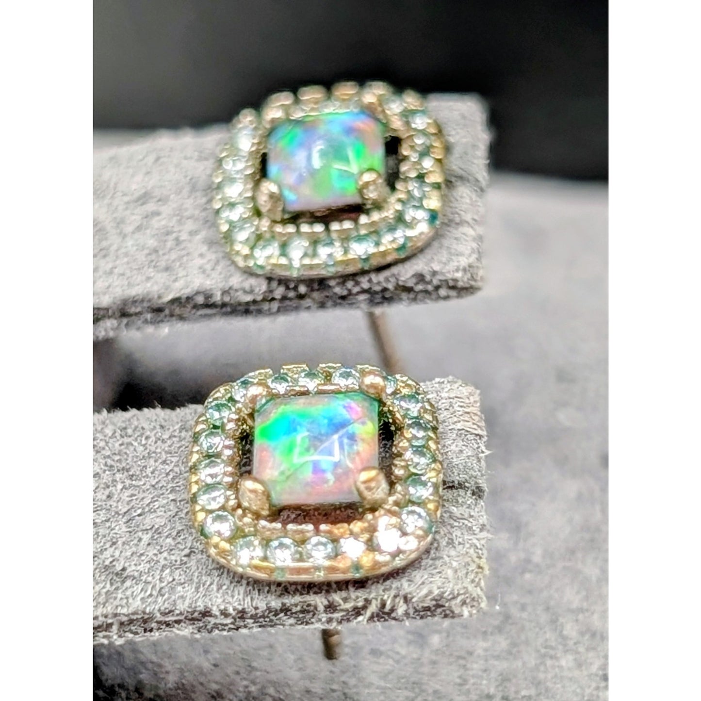 Vintage 925 Sterling Silver Opal White Topaz Surround Stud Earrings