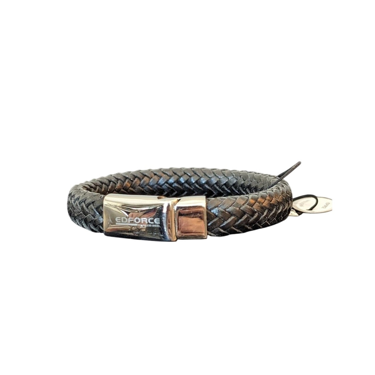 EDFORCE Stainless Steel Black Braided Leather Bracelet NWT