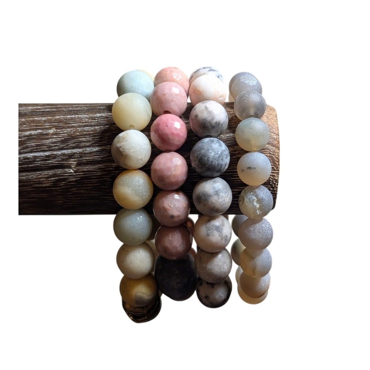 Lot of Four Pink Gray Yellow Stone Bead Stretch Bracelets