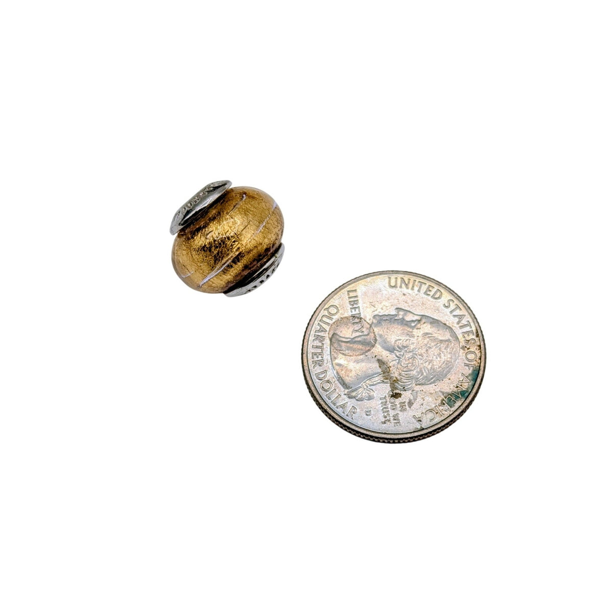 Vintage Murano Glass Italy Sterling Silver Gold Foil Bead Slide On Charm