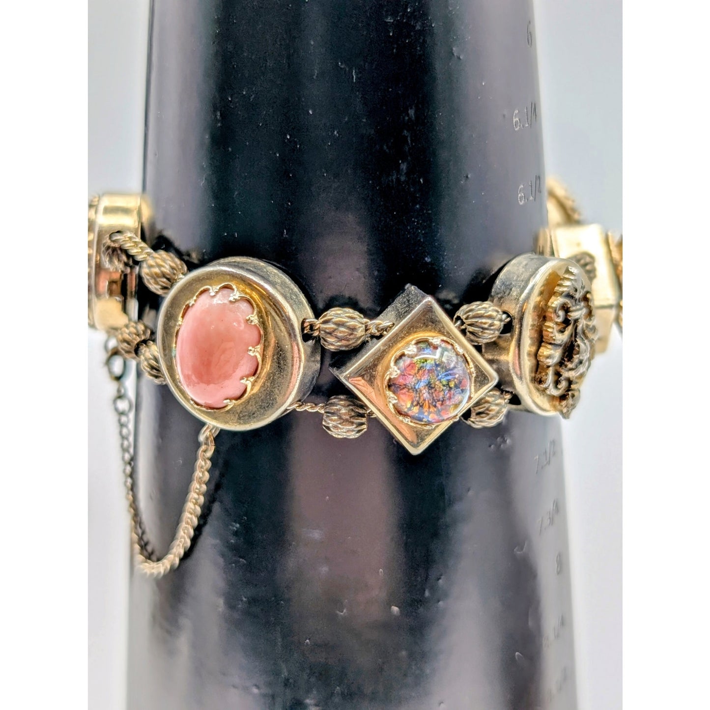 Vintage Victorian Sliding Moveable Charm Muted Gold Tone Bracelet