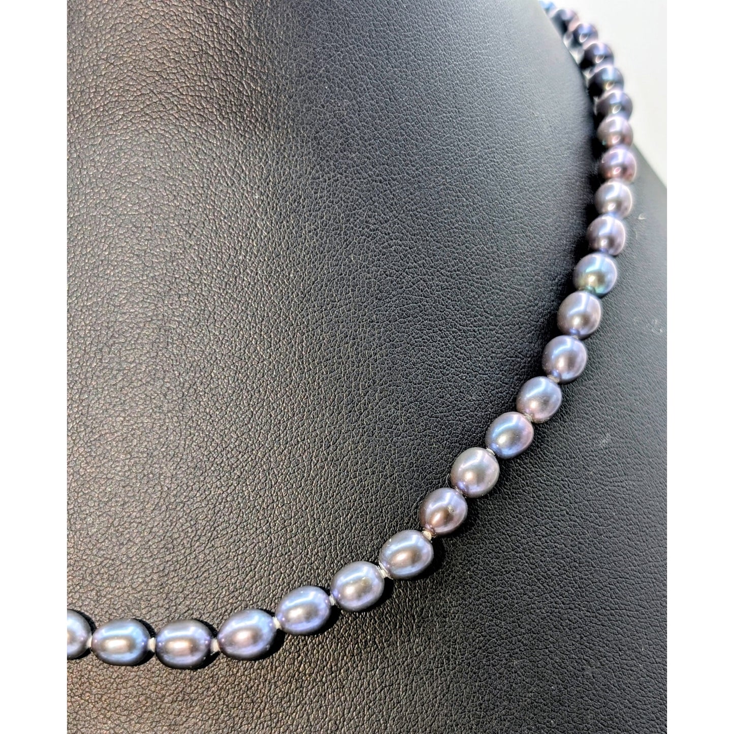 Purple Genuine Freshwater Pearl Knotted Bead 925 Sterling Silver 17.5" Necklace
