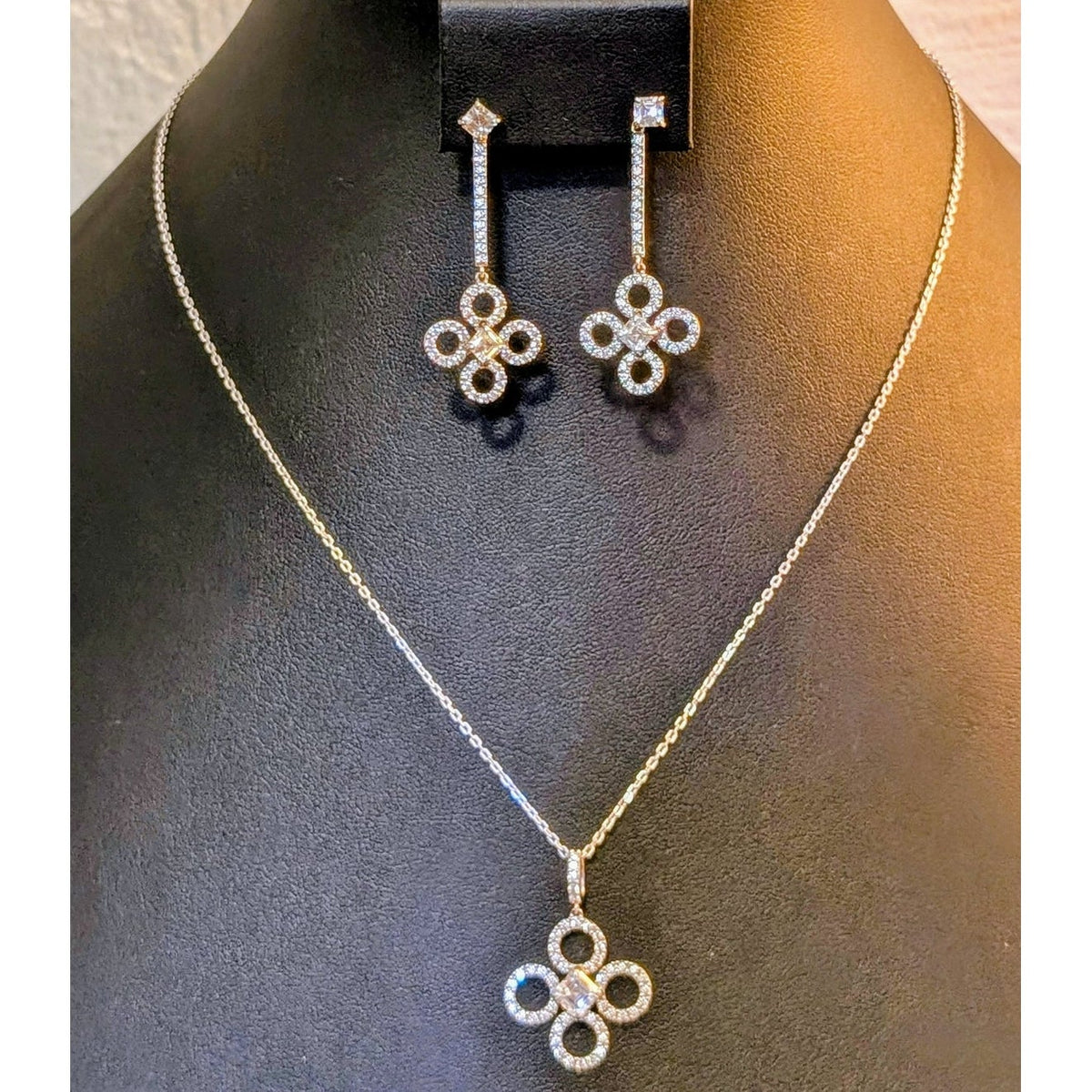 Signed Daniel K DANI 'Clover' Drop Sterling Silver Earrings & Necklace Set