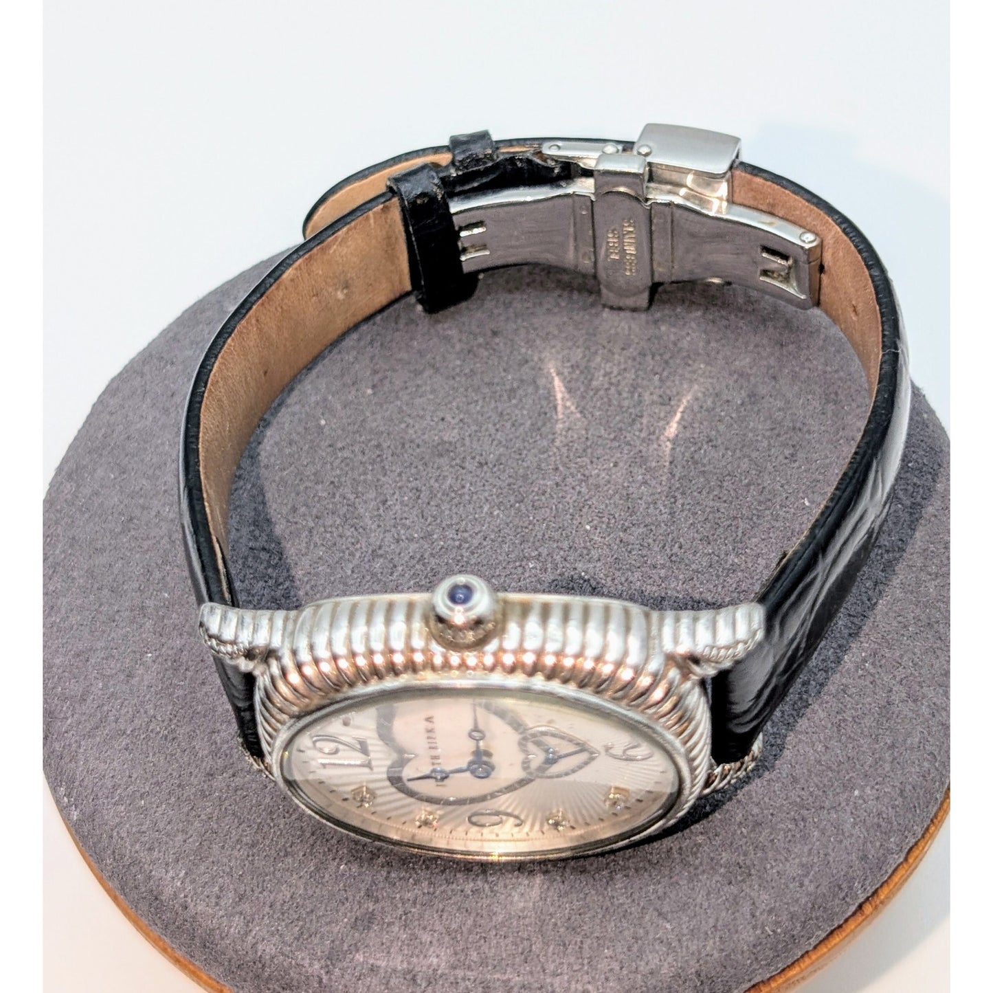 Judith Ripka MOP Sterling Silver Case Genuine Leather Band Double Heart Watch