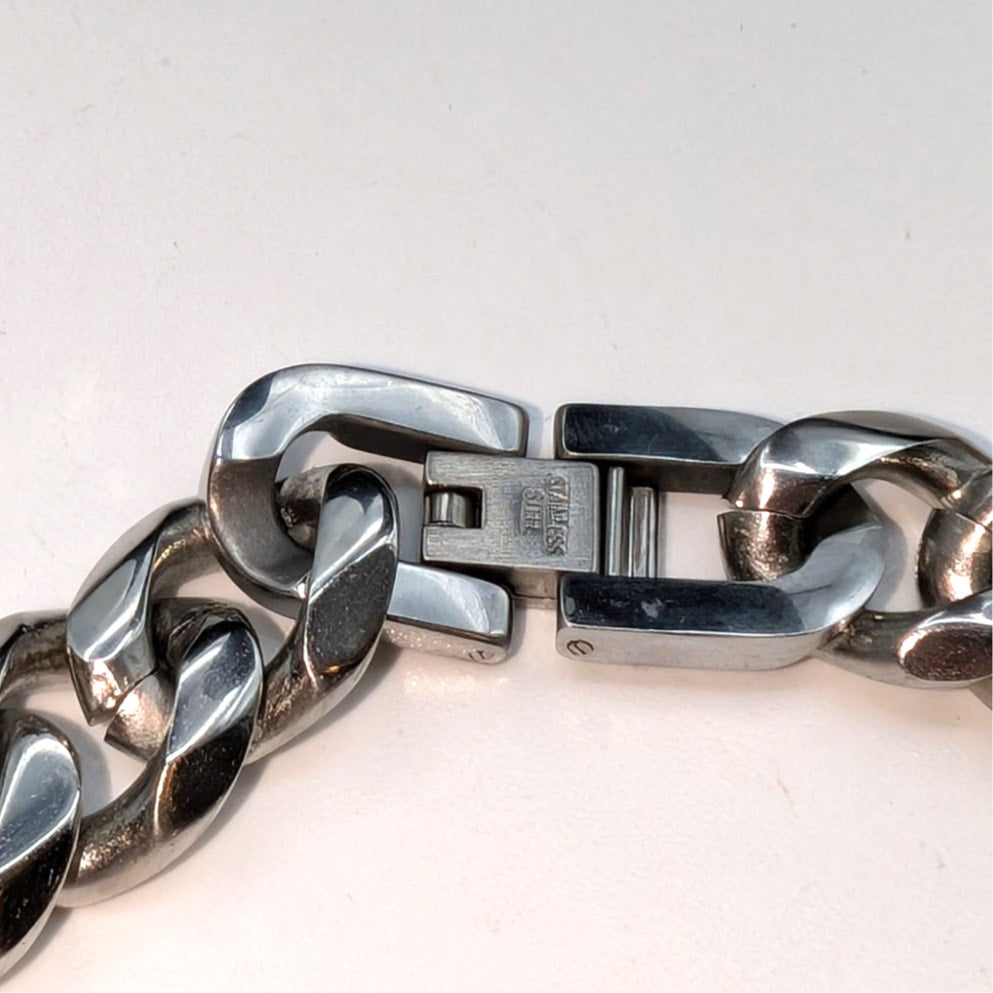 Vintage Stainless Steel 1/2" Wide 8.75" Long Curb Link Bracelet