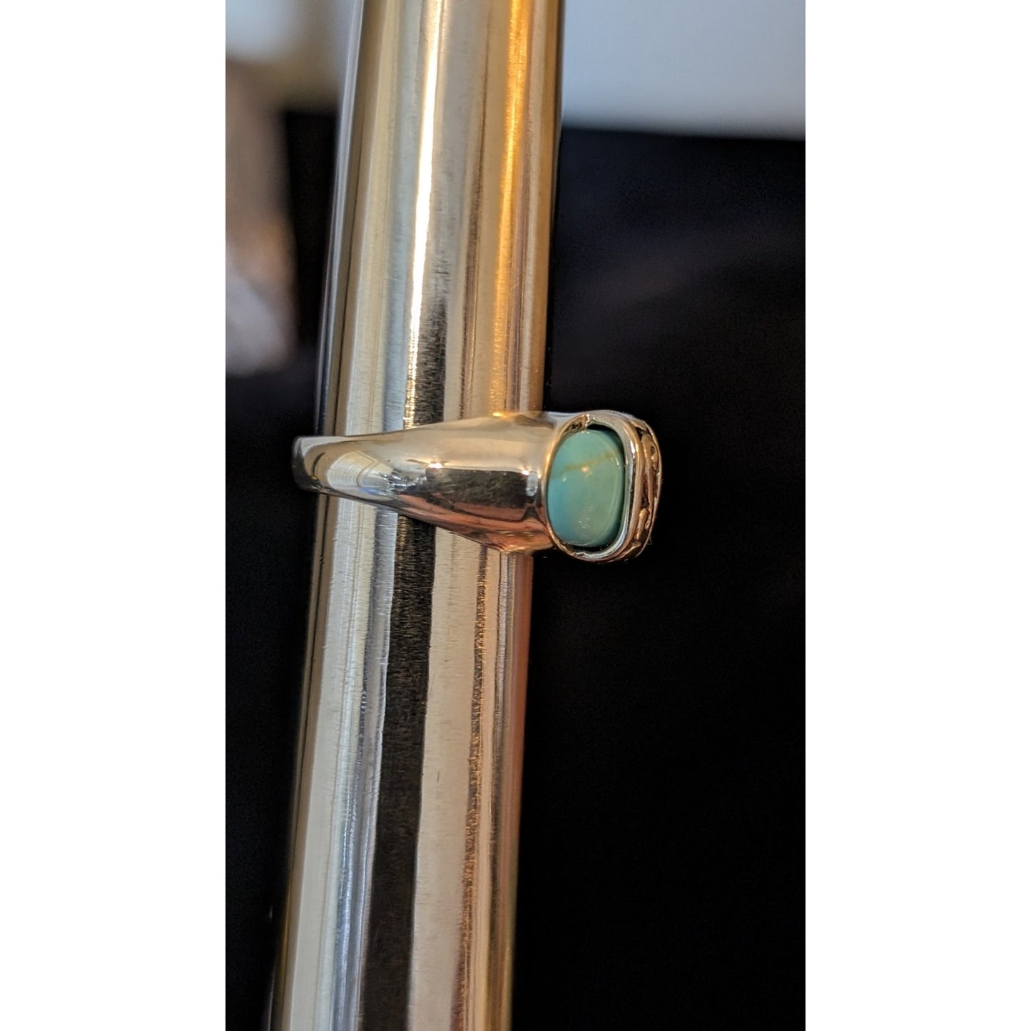 Filigree Overlaid Turquoise Marked 925 Sterling PD Ring Size 4.5