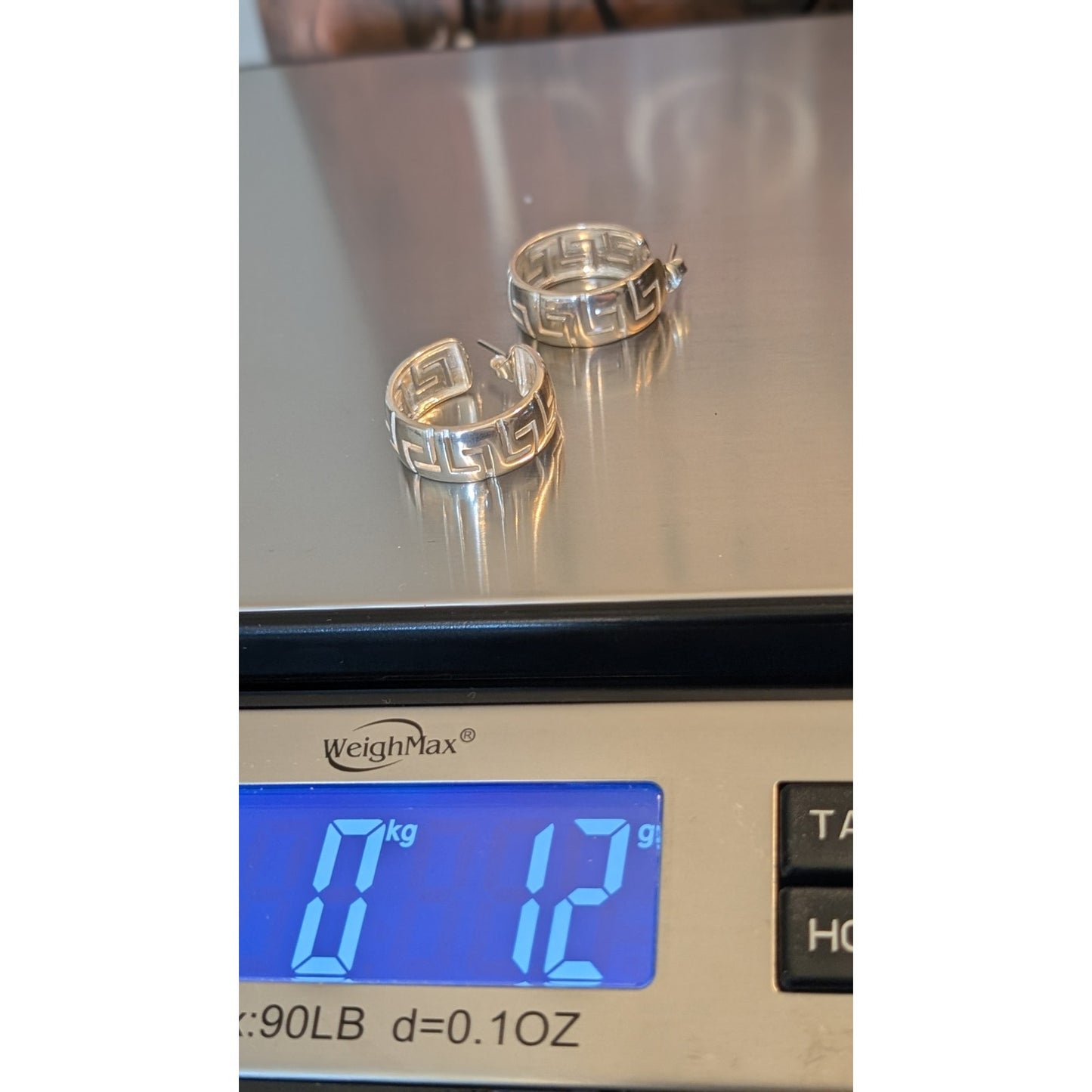 925 Sterling Silver Greek Key Post 1" Round 3/8" Wide Hoop Earrings