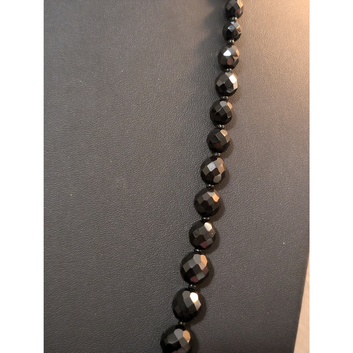 Vintage Jet Black Glass Faceted Graduated Bead Strand 30" Necklace