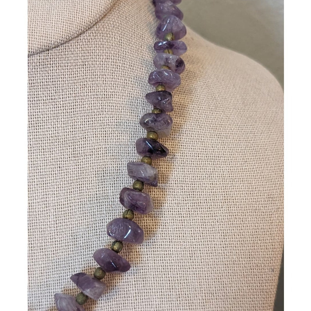 Vintage Natural Amethyst Chip Barrel Clasp 16" Necklace