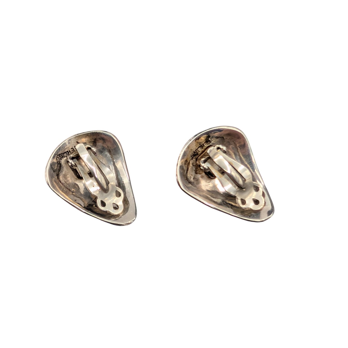 Vtg Hand Signed Z 925 Sterling Silver Turquoise Southwestern Clip On Earrings