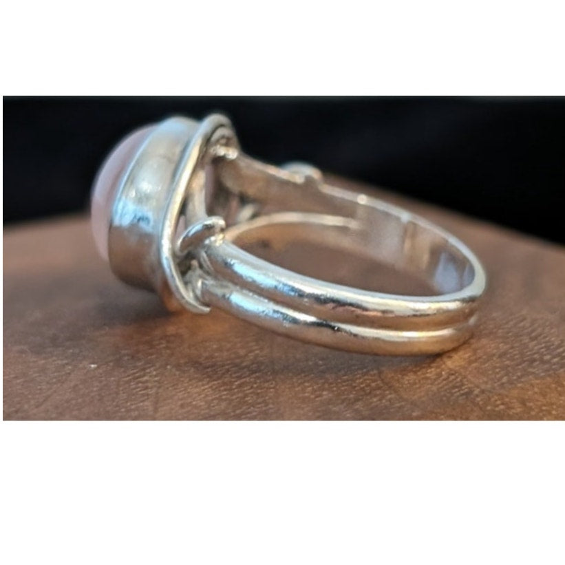 Pink Cabochon Stone 925 Sterling Silver Ring Size 5.75