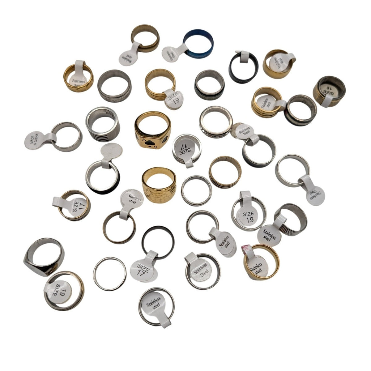 Lot of 34 Mixed Metal Rings Multiple Sizes