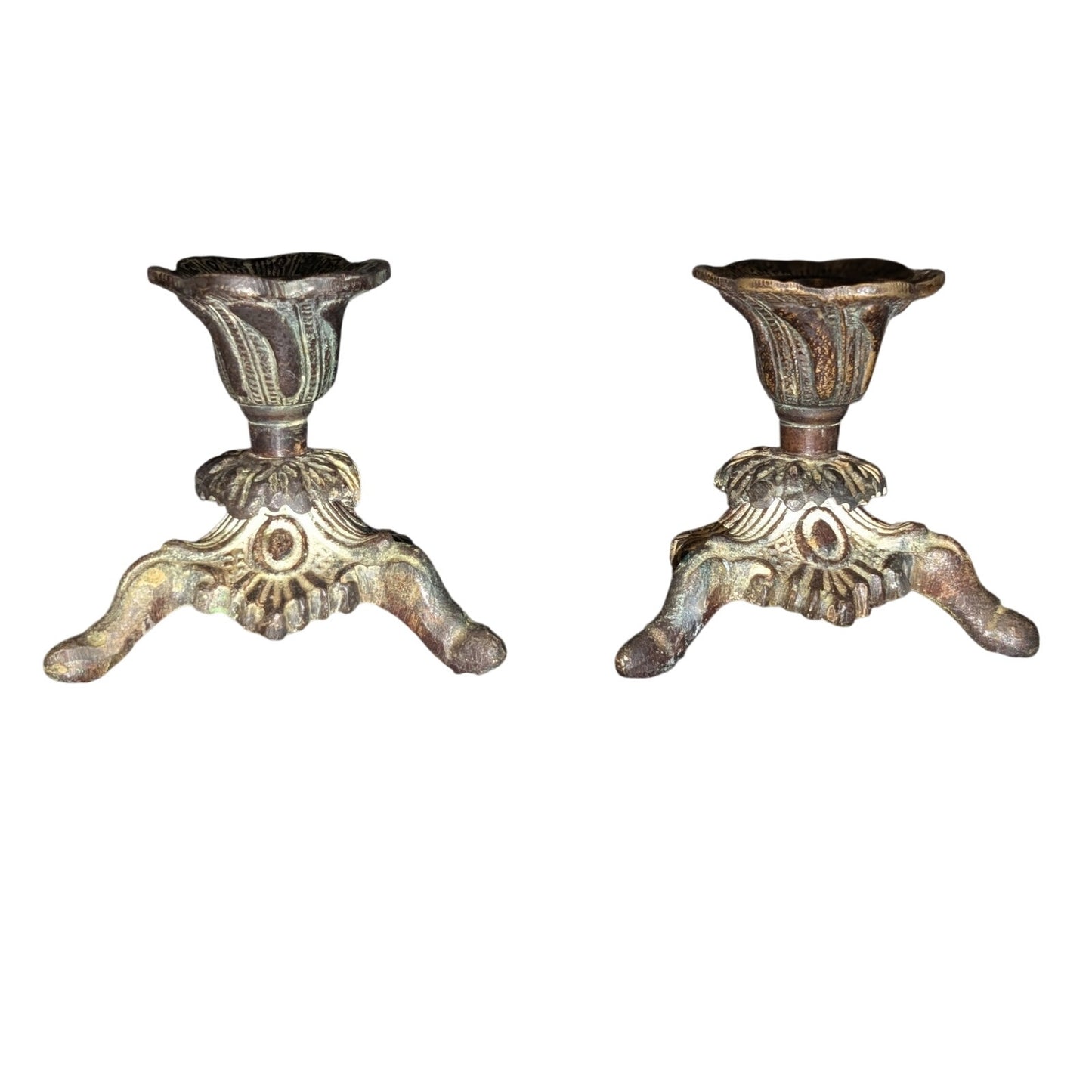Vintage/Antique Pr. French Gilt Bronze Metal Patina Petite Candle Holders